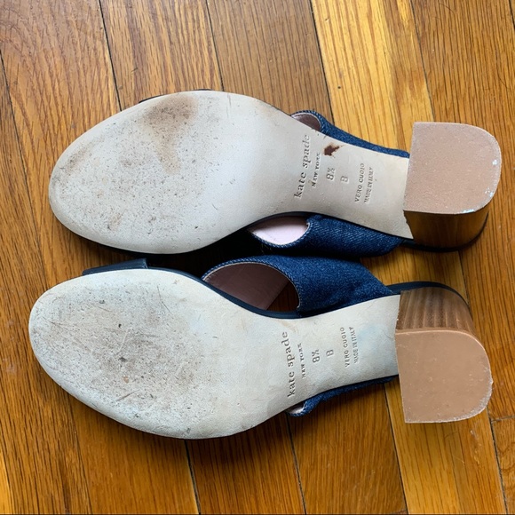 Kate Spade Denim & Wood Block Mule Heels Size 8.5 - Picture 6 of 6